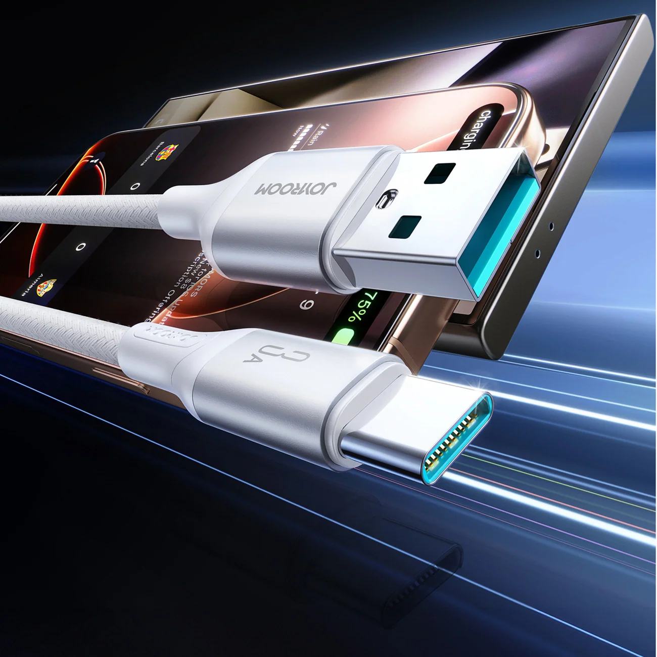USB-A to USB-C Data and Charging Cable Joyroom S-A28 Flash, 18W, 1m, White - Image 2