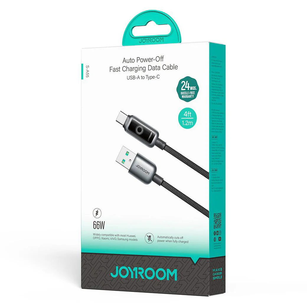 USB-A to USB-C Data and Charging Cable Joyroom S-A55 StarFlight Display, 66W, 1.2m, Black - Image 7