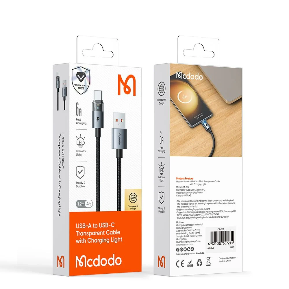 USB-A to USB-C Data and Charging Cable McDodo CA-6890, 66W, 1.2m, Black - Image 7