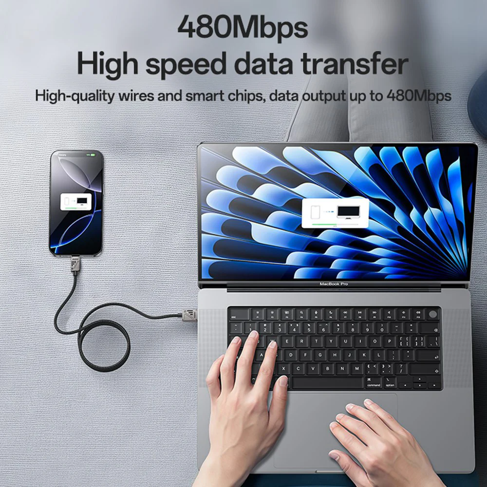 USB-A to USB-C Data and Charging Cable Yesido CA135C, 18W, 1.2m, Black - Image 4