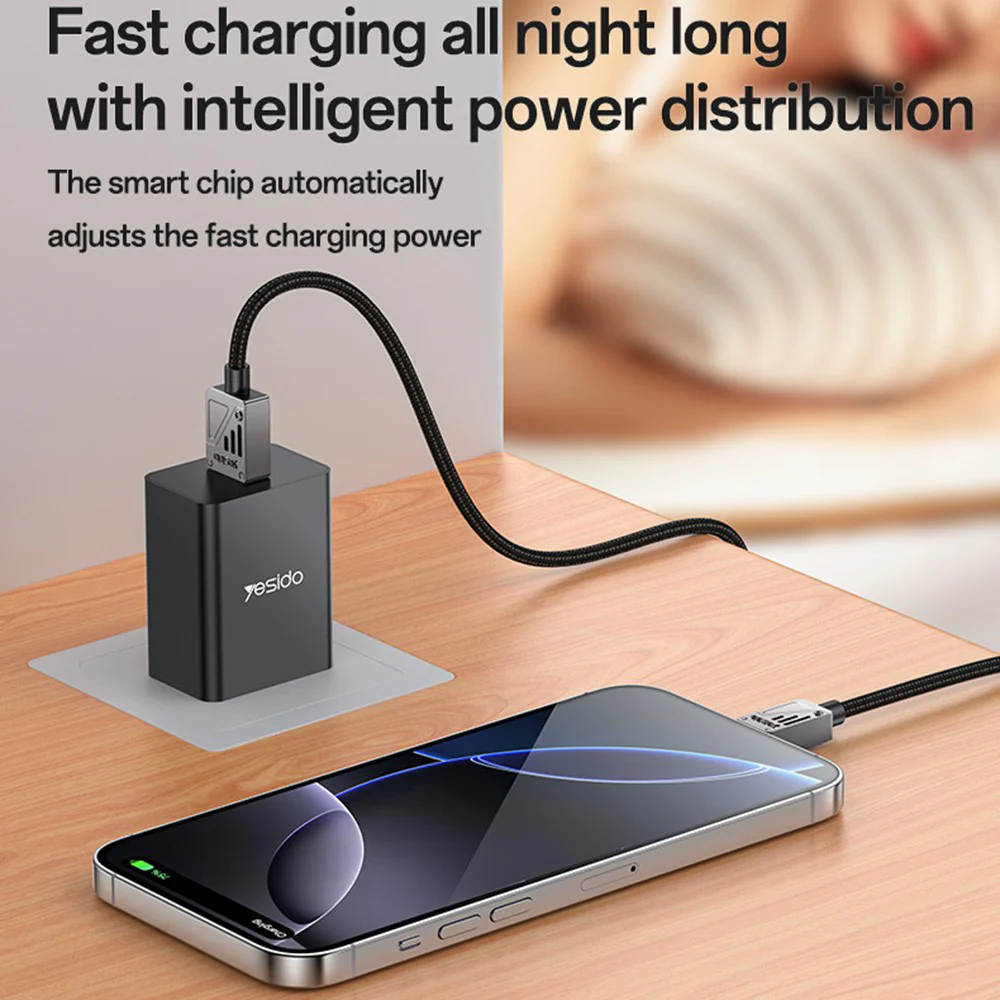 USB-A to USB-C Data and Charging Cable Yesido CA135C, 18W, 1.2m, Black - Image 9