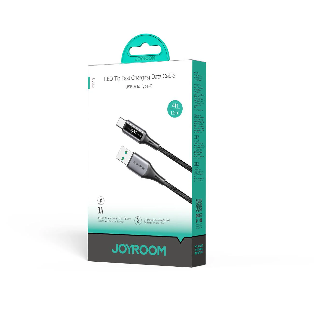USB-A to USB-C Joyroom S-A60 StarTalk Data and Charging Cable, 18W, 1.2m, Black - Image 7