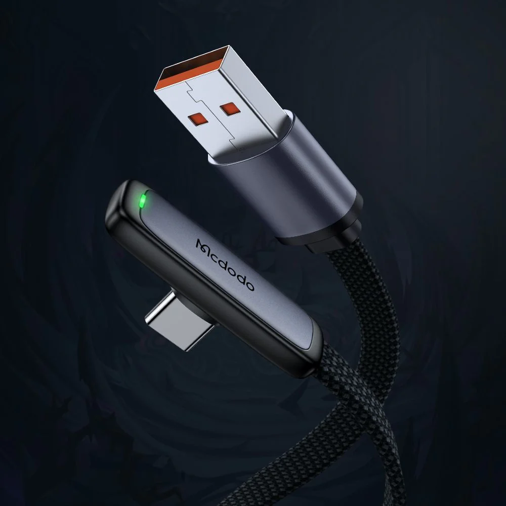 USB-A to USB-C McDodo CA-3340 Angled Data and Charging Cable, 100W, 1.2m, Black - Image 4