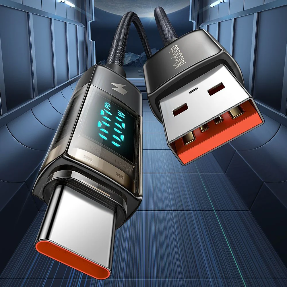 USB-A to USB-C McDodo CA-3630 Data and Charging Cable with Auto Power Off Display, 66W, 1.2m, Black - Image 5