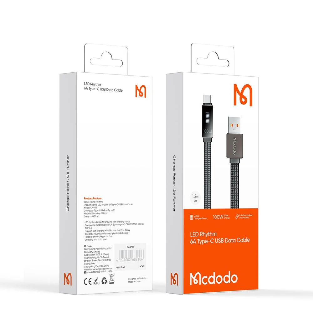 USB-A to USB-C McDodo CA-4980 Rythm Display Data and Charging Cable, 100W, 1.2m, Black - Image 7