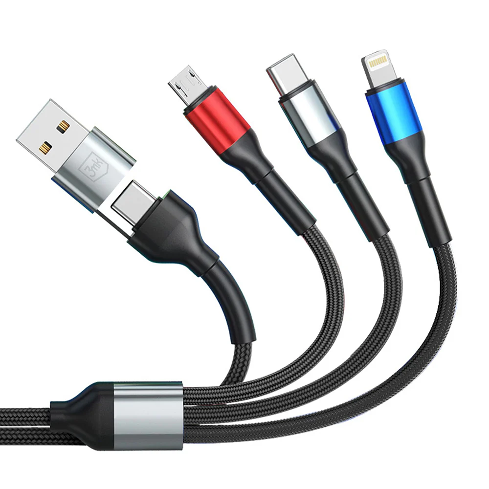 USB-A / USB-C Charging Cable - Lightning / microUSB / USB-C 3MK Hyper N, 18W, 1.2m, Black - Image 5