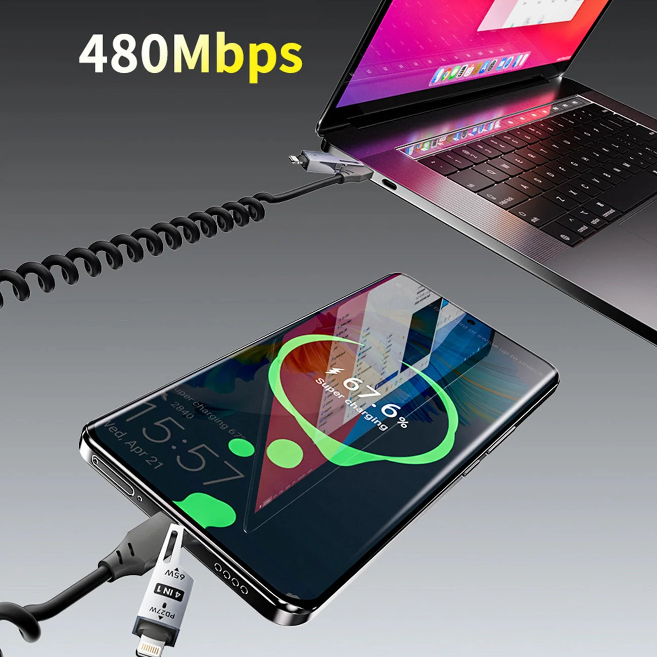 USB-A / USB-C - Lightning / USB-C Dudao L20 Pro Data and Charging Cable, 65W, 1.5m, Black - Image 5