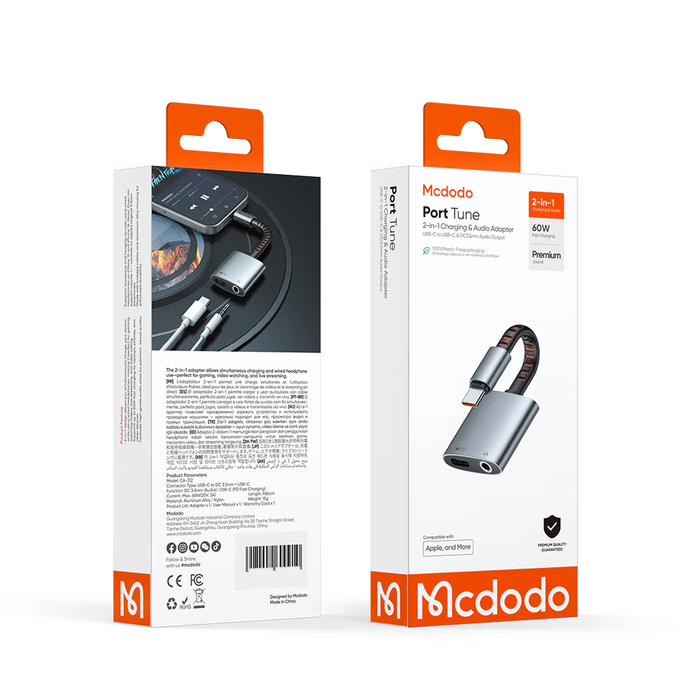 USB-C Audio Adapter - USB-C / 3.5mm McDodo CA-3120, Gray - Image 7