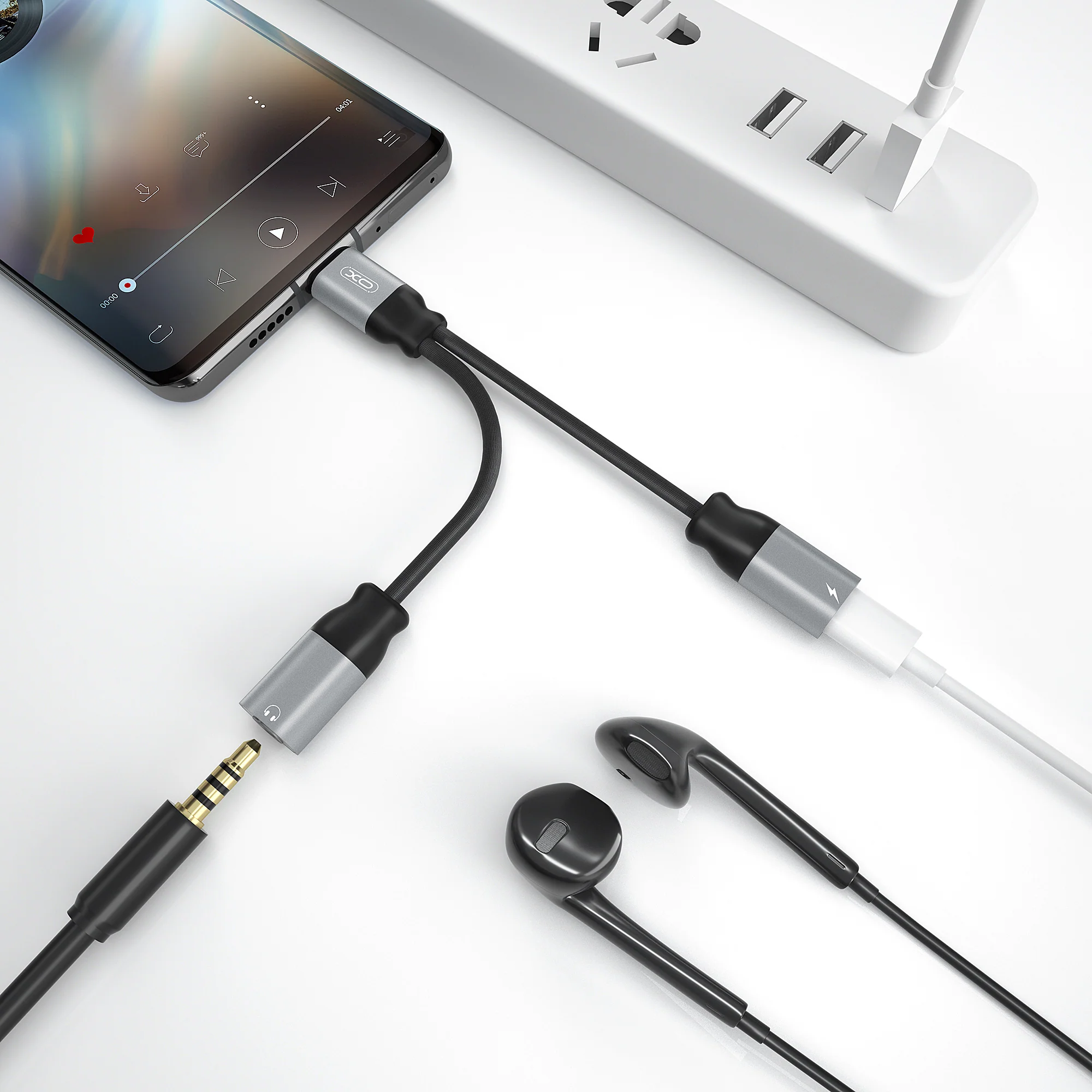USB-C Audio Adapter - USB-C / 3.5mm XO Design NBR160B, Black - Image 2