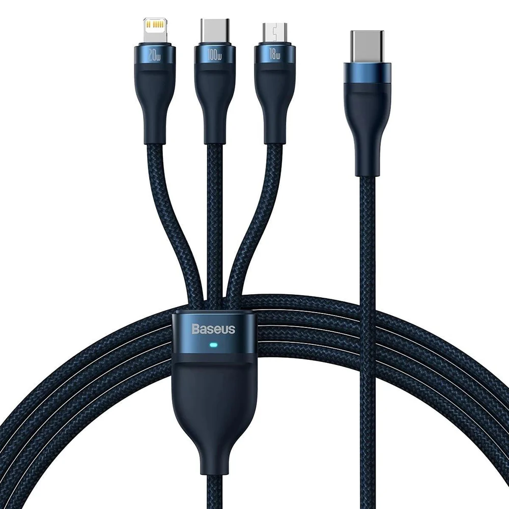 USB-C Charging Cable - Lightning / microUSB / USB-C Baseus Flash Series II 3in1, 100W, 1.5m, Blue CASS030203