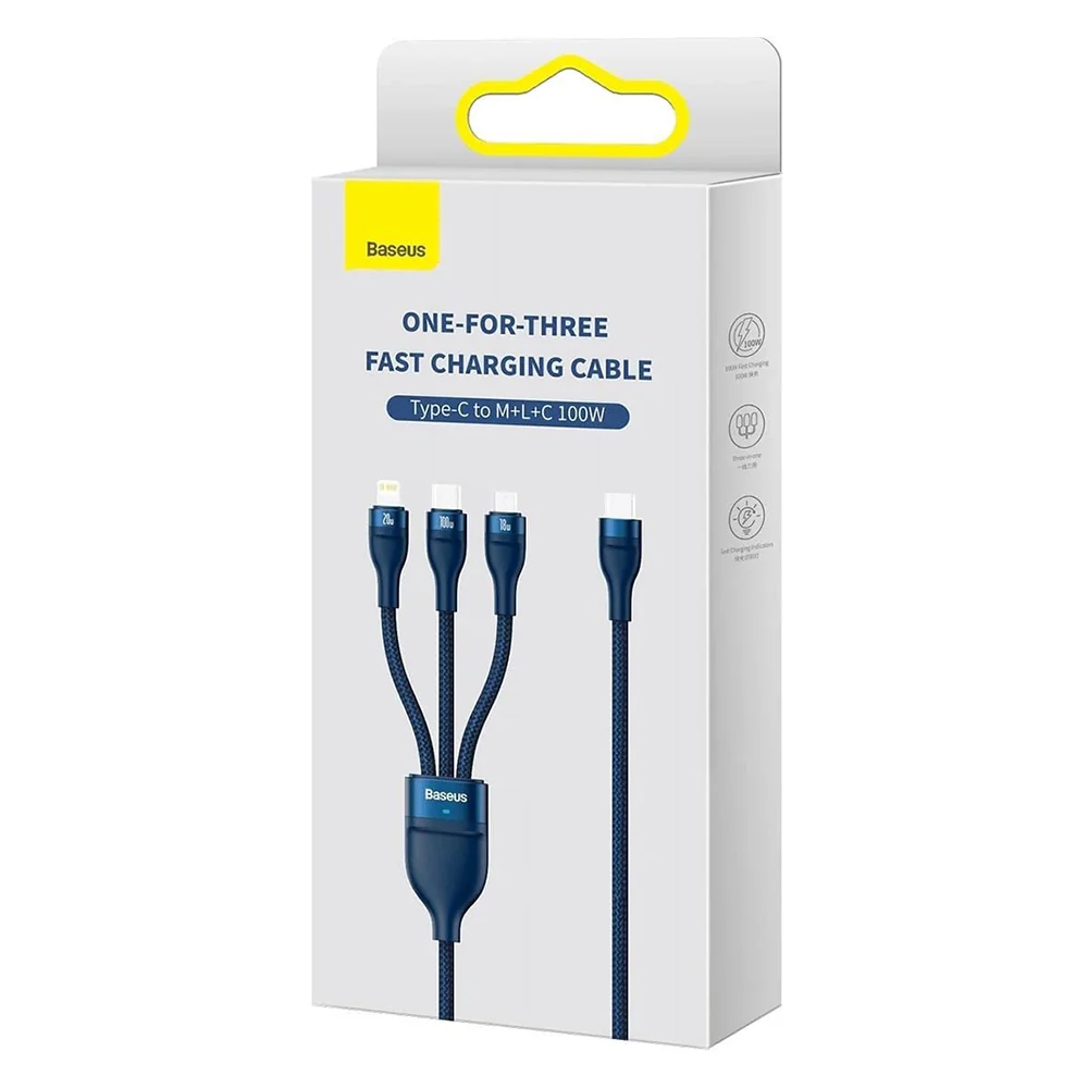 USB-C Charging Cable - Lightning / microUSB / USB-C Baseus Flash Series II 3in1, 100W, 1.5m, Blue CASS030203 - Image 7