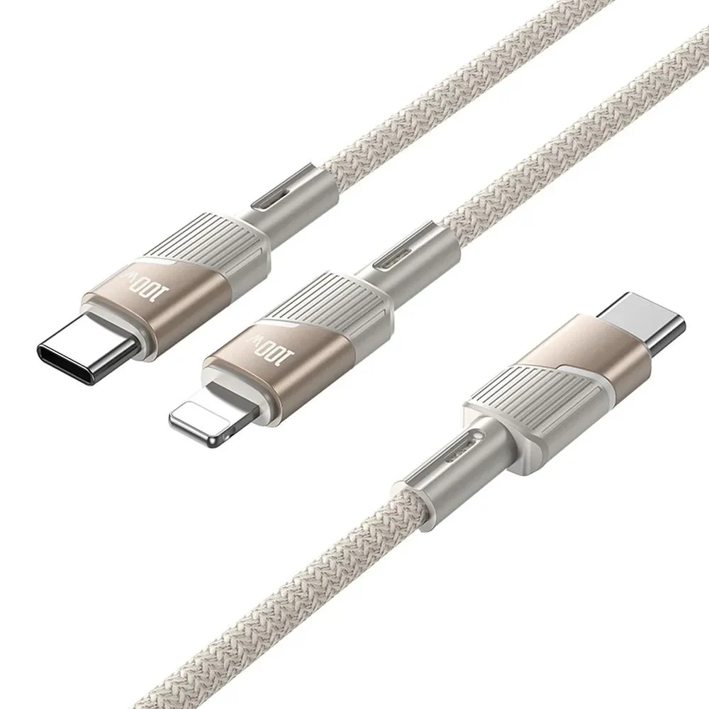 USB-C Data and Charging Cable - 2 x USB-C HOCO U139 2in1, 100W, 1.2m, Gold - Image 2