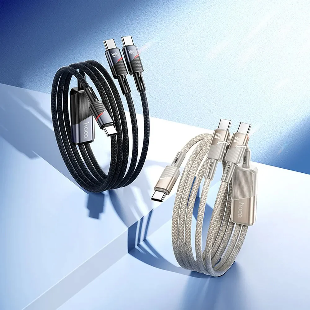 USB-C Data and Charging Cable - 2 x USB-C HOCO U139 2in1, 100W, 1.2m, Gold - Image 4