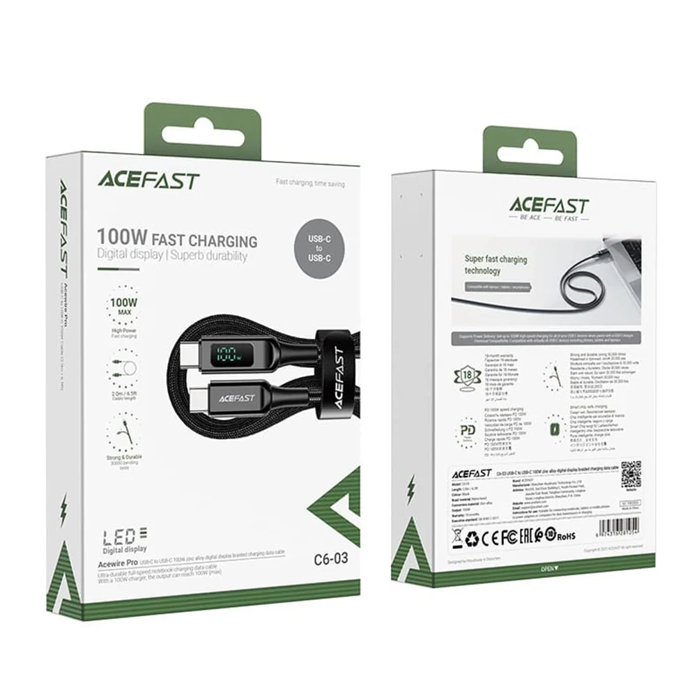 USB-C Data and Charging Cable - USB-C Acefast C6-03 Display, 100W, 2m, Black - Image 7
