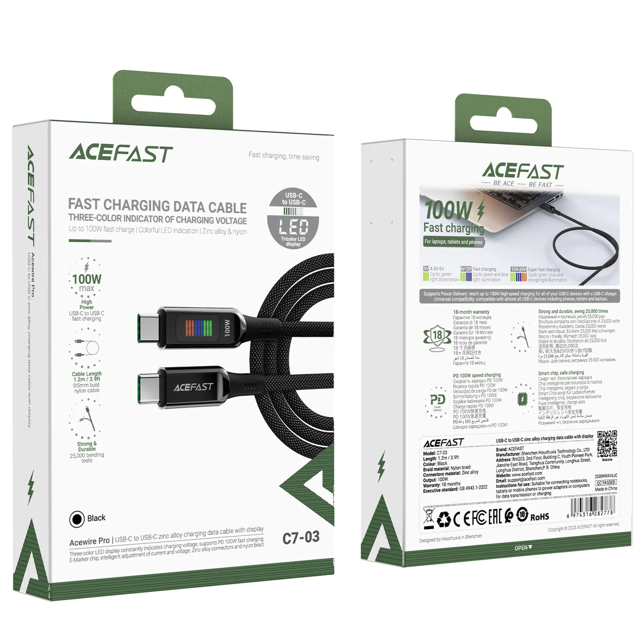 USB-C Data and Charging Cable - USB-C Acefast C7-03, 100W, 1.2m, Black - Image 7