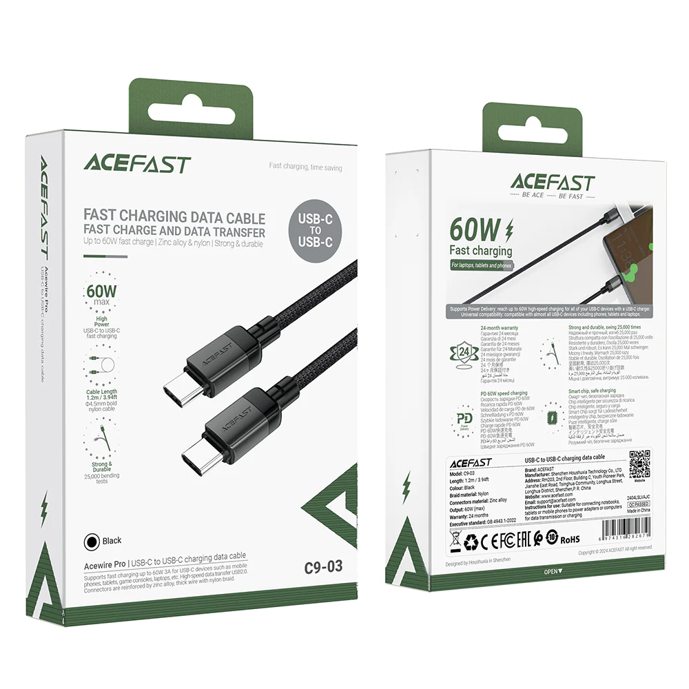USB-C Data and Charging Cable - USB-C Acefast C9-03, 60W, 1.2m, Black - Image 7