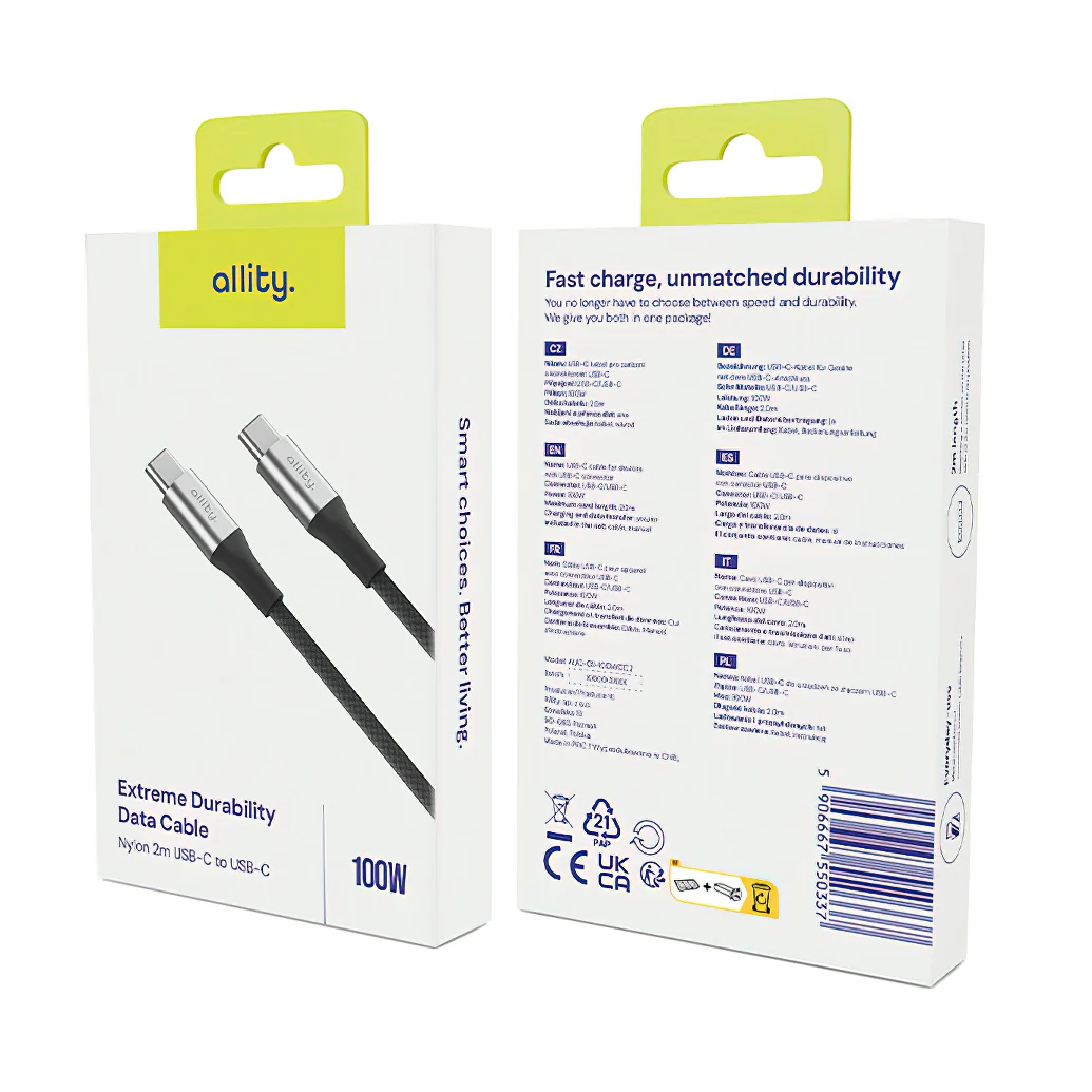 USB-C Data and Charging Cable - USB-C Allity. AUC-01, 100W, 1m, Black - Image 7