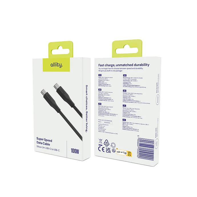 USB-C Data and Charging Cable - USB-C Allity. AUC-02, 100W, 2m, Black - Image 6
