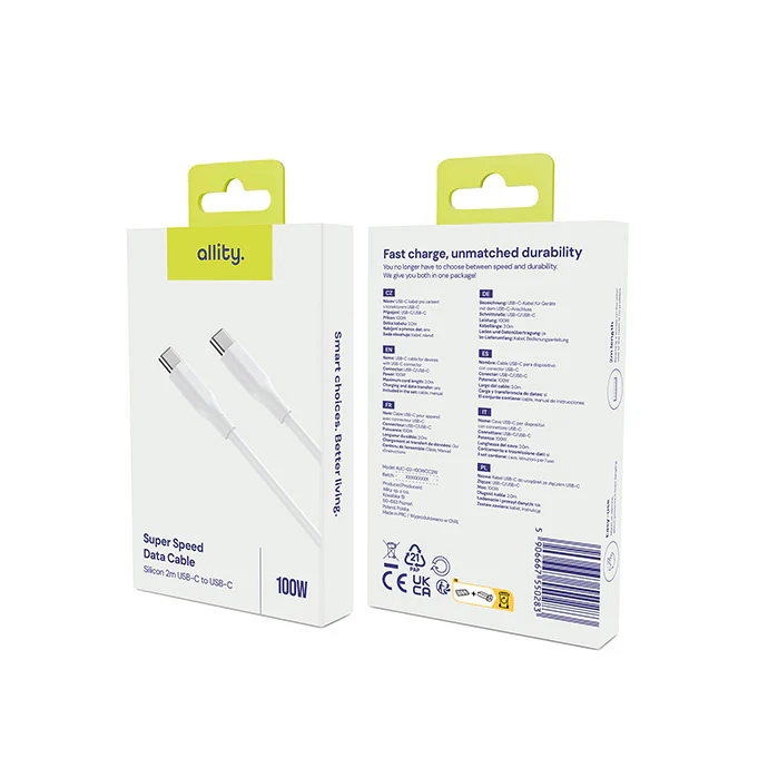 USB-C Data and Charging Cable - USB-C Allity. AUC-02, 100W, 2m, White - Image 6