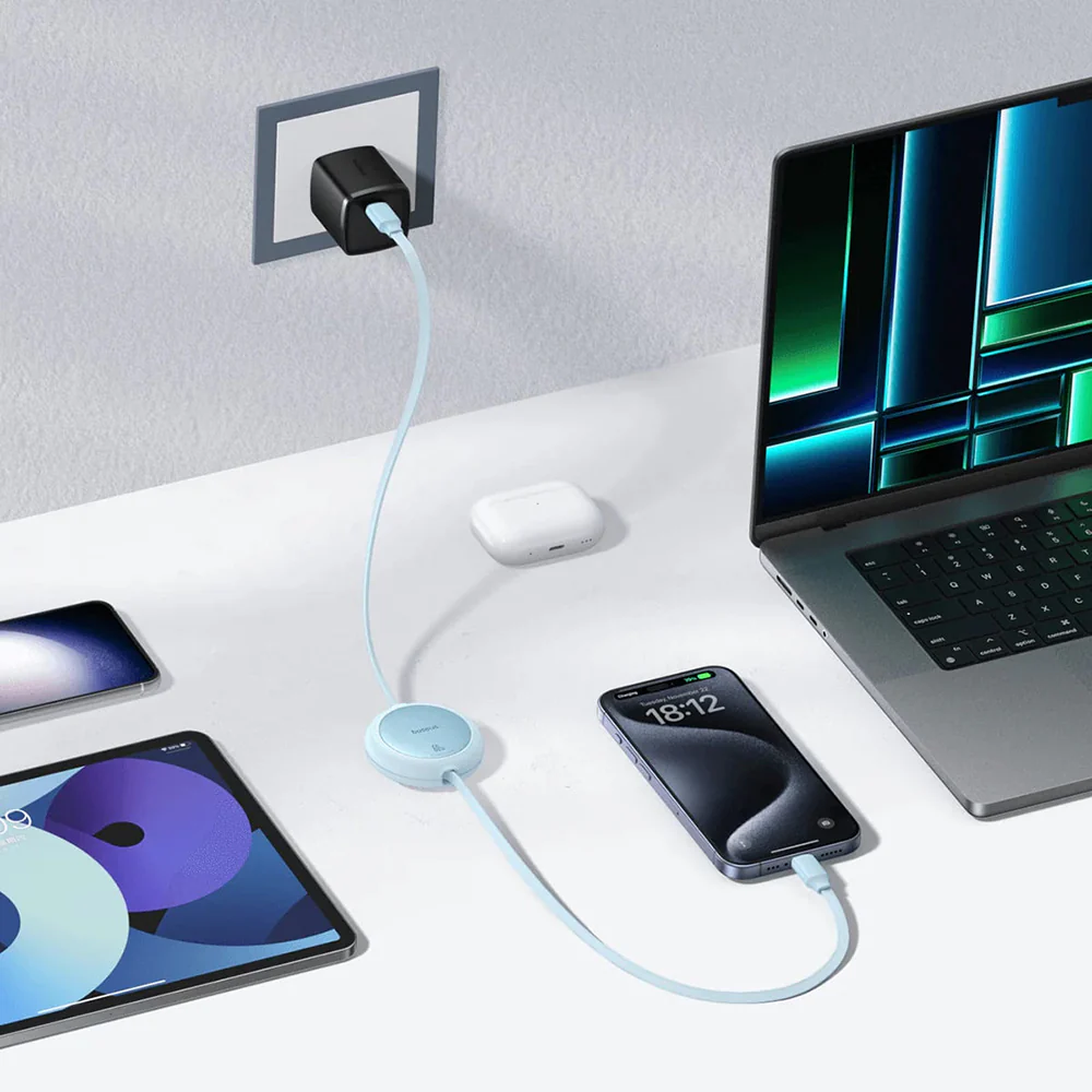 USB-C Data and Charging Cable - USB-C Baseus Free2Pull Mini Retractable, 60W, 1m, Purple P10364500511-01 - Image 5