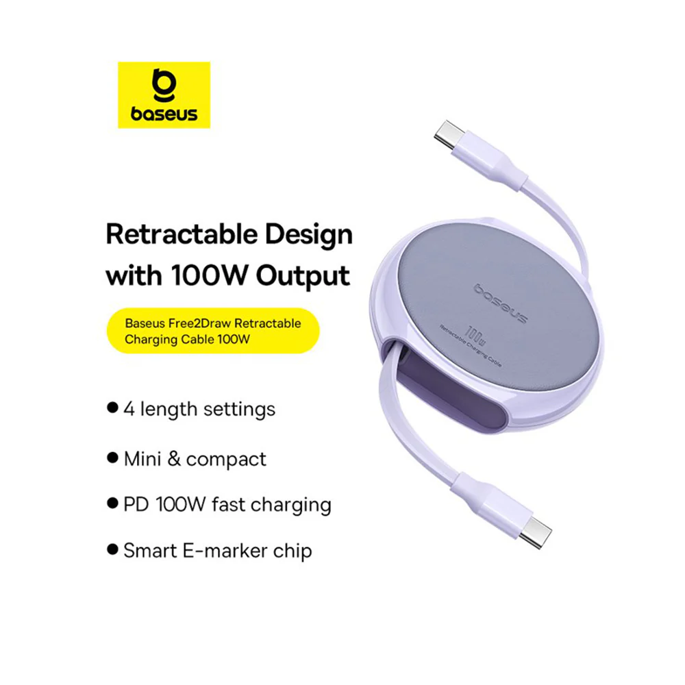 USB-C Data and Charging Cable - USB-C Baseus Pathfinder Retractable, 100W, 1m, Purple P10368400511-00 - Image 2