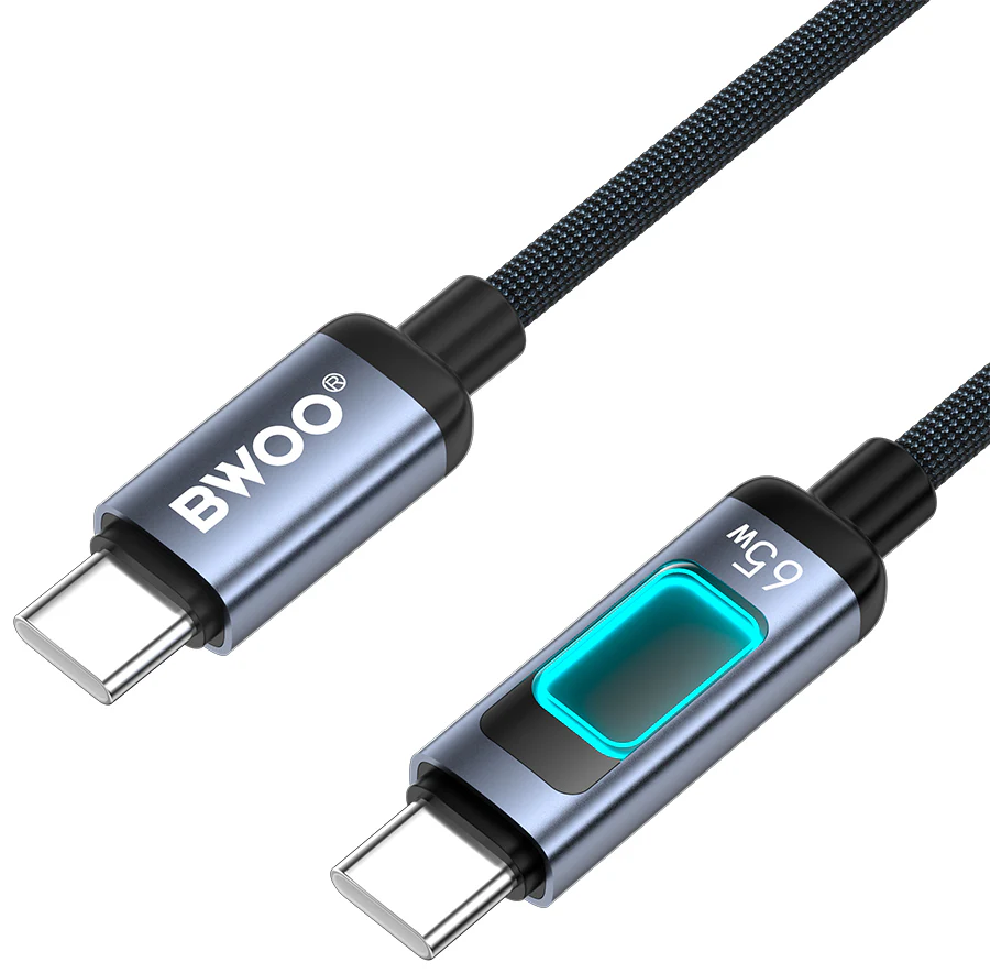 USB-C Data and Charging Cable - USB-C BWOO X324CC Display, 65W, 1m, Black - Image 2