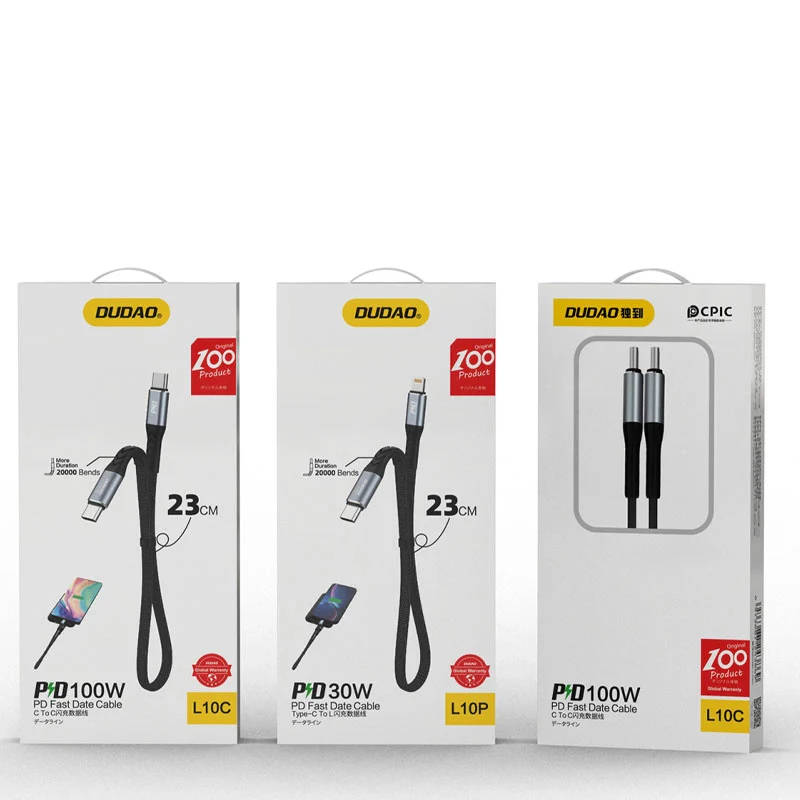 USB-C Data and Charging Cable - USB-C Dudao L10C, 100W, 0.23m, Black - Image 8
