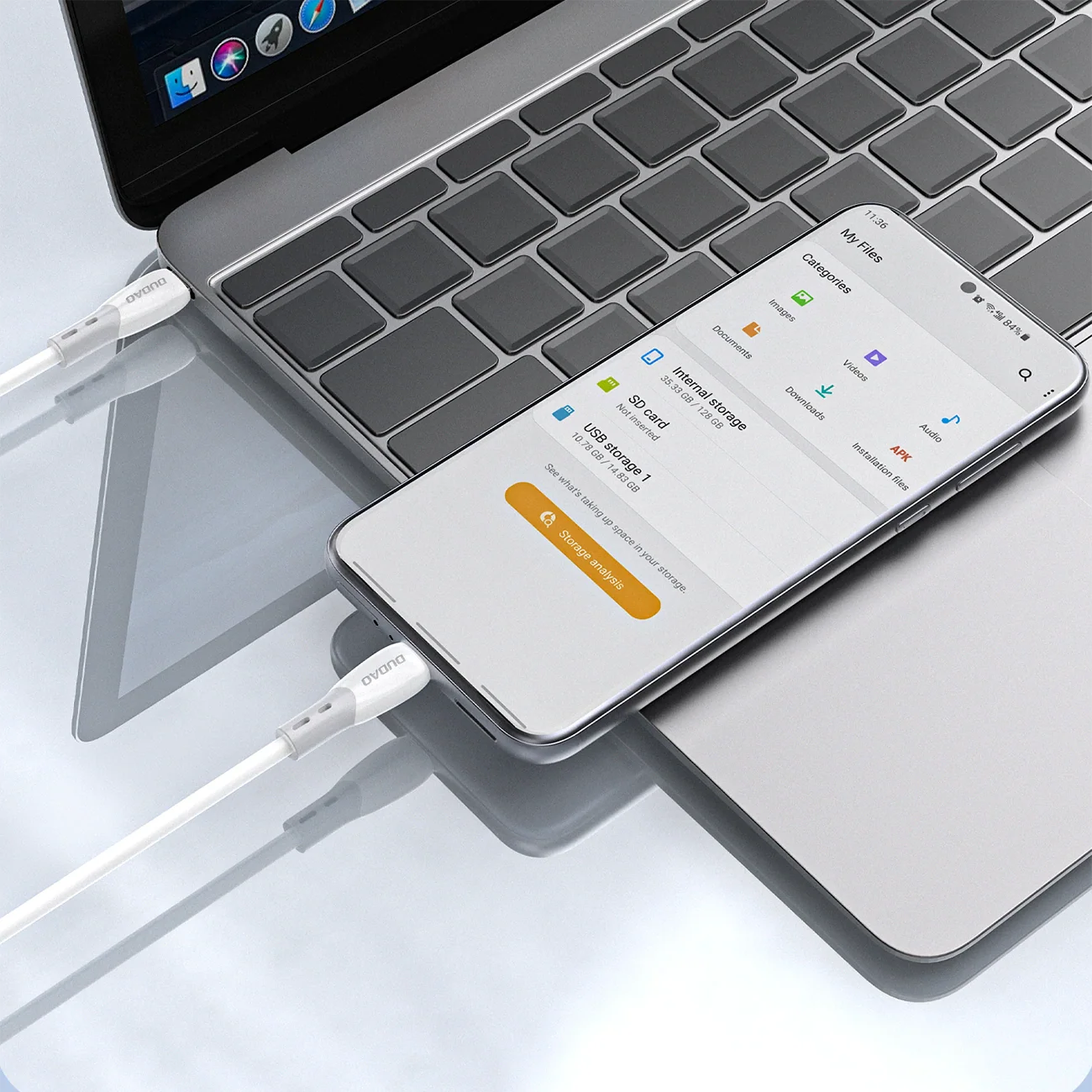 USB-C Data and Charging Cable - USB-C Dudao L25SC, 60W, 2m, White - Image 8