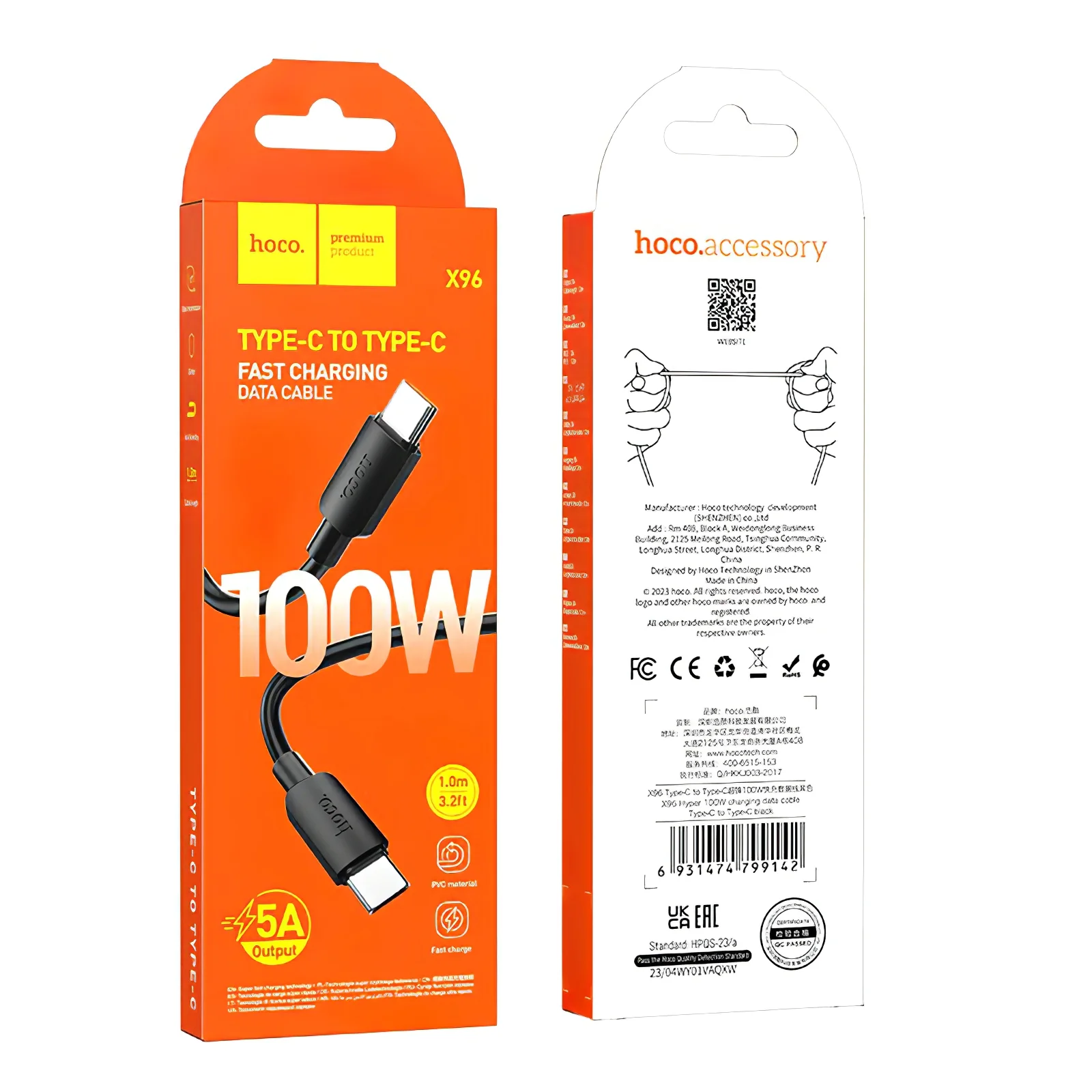 USB-C Data and Charging Cable - USB-C HOCO X96, 100W, 1m, Black - Image 5