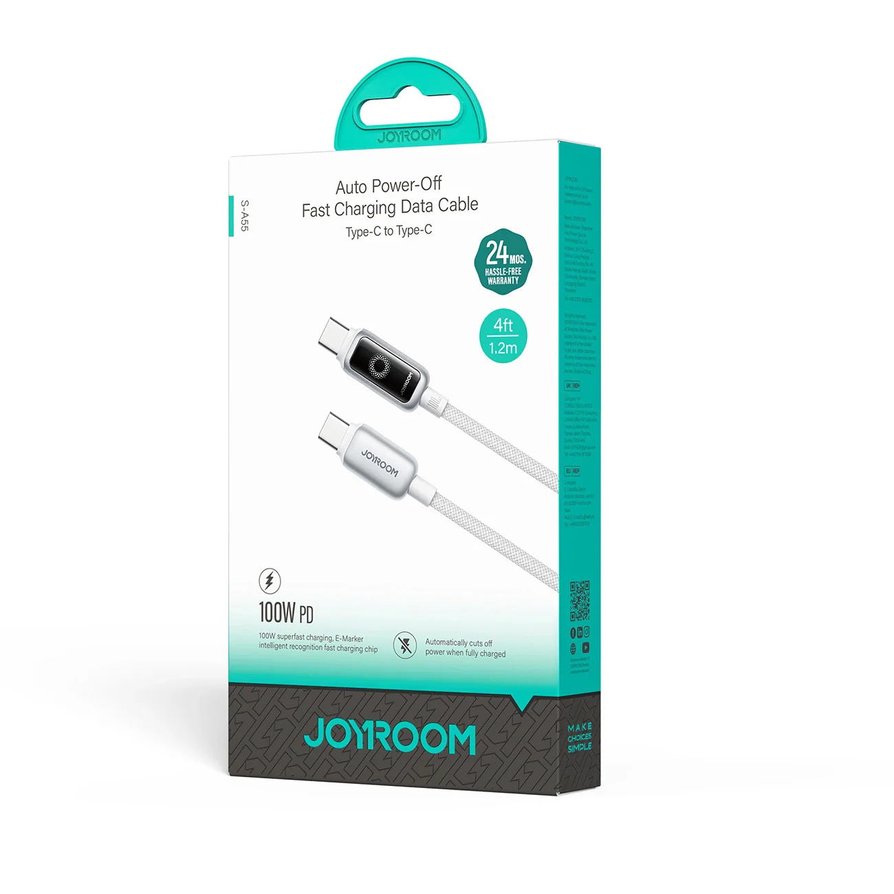 USB-C Data and Charging Cable - USB-C Joyroom S-A55 StarFlight Display, 100W, 1.2m, White - Image 12