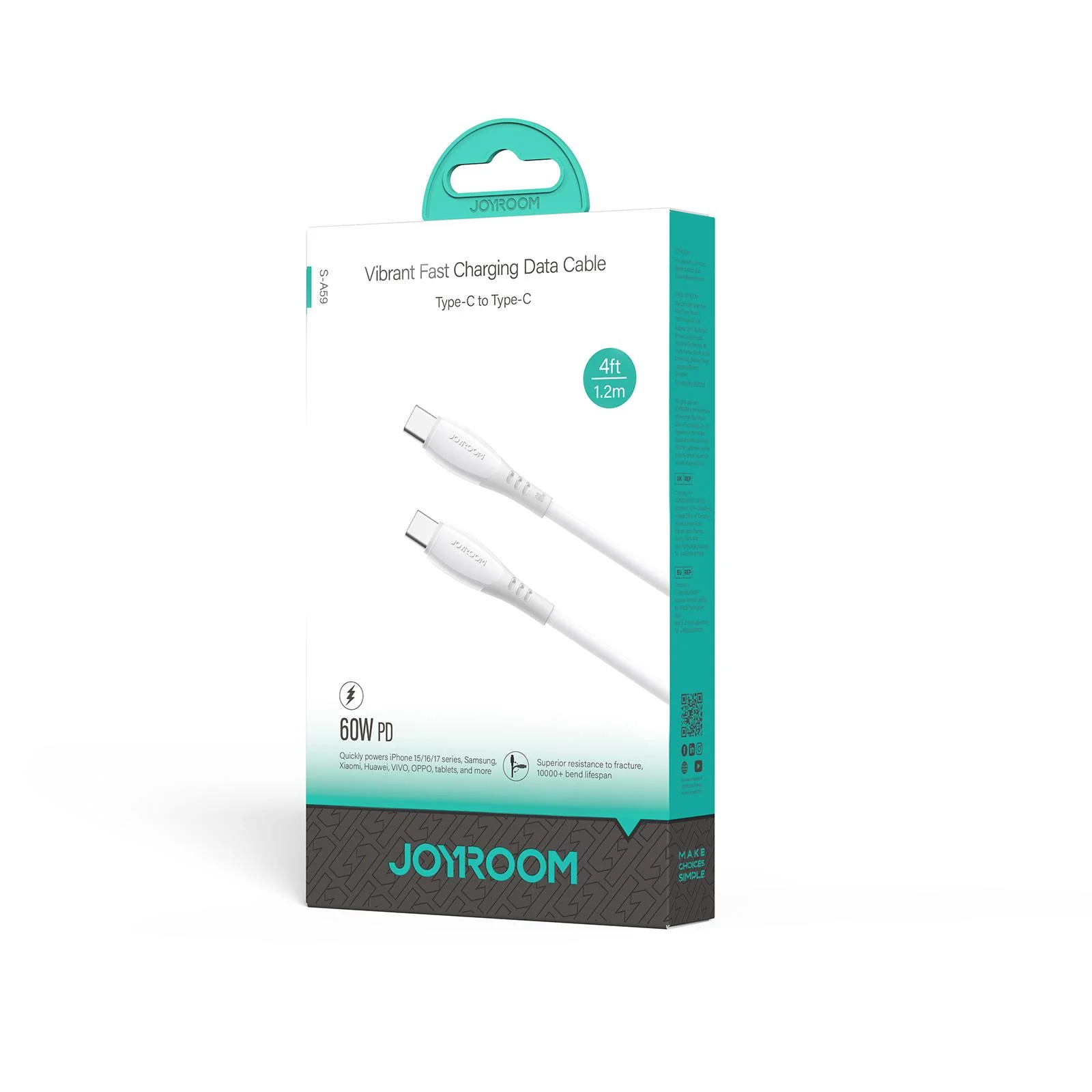 USB-C Data and Charging Cable - USB-C Joyroom S-A59 Vibrant, 60W, 1.2m, White - Image 8