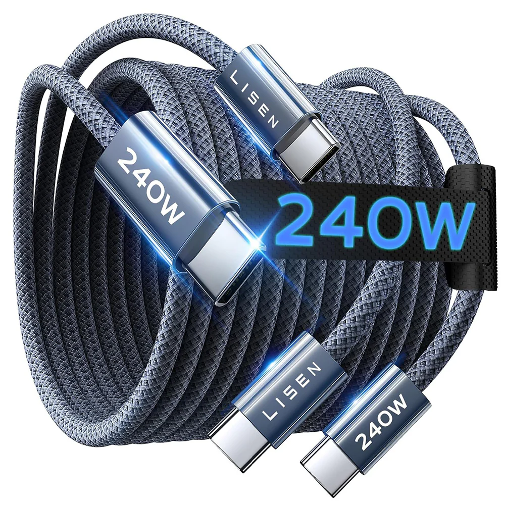 USB-C Data and Charging Cable - USB-C Lisen, 240W, 2m, Set of 2 pieces, Navy Blue YL0123070023