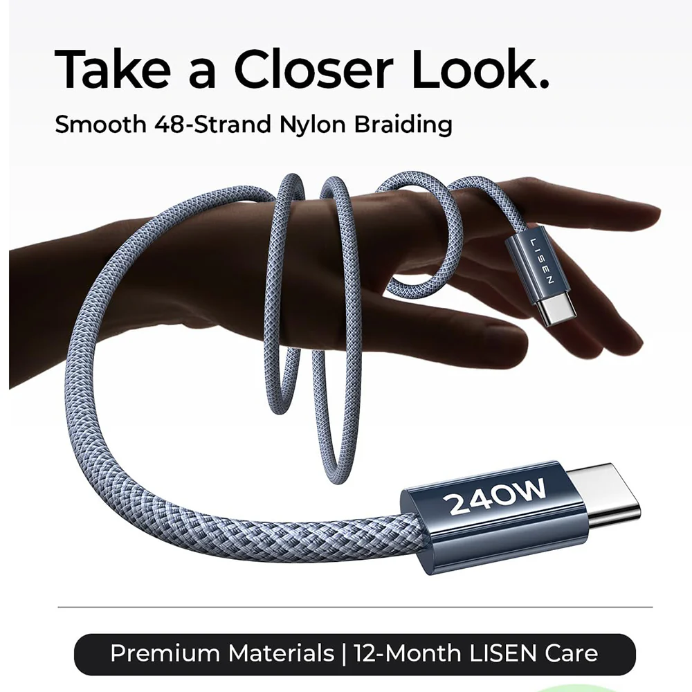 USB-C Data and Charging Cable - USB-C Lisen, 240W, 2m, Set of 2 pieces, Navy Blue YL0123070023 - Image 6