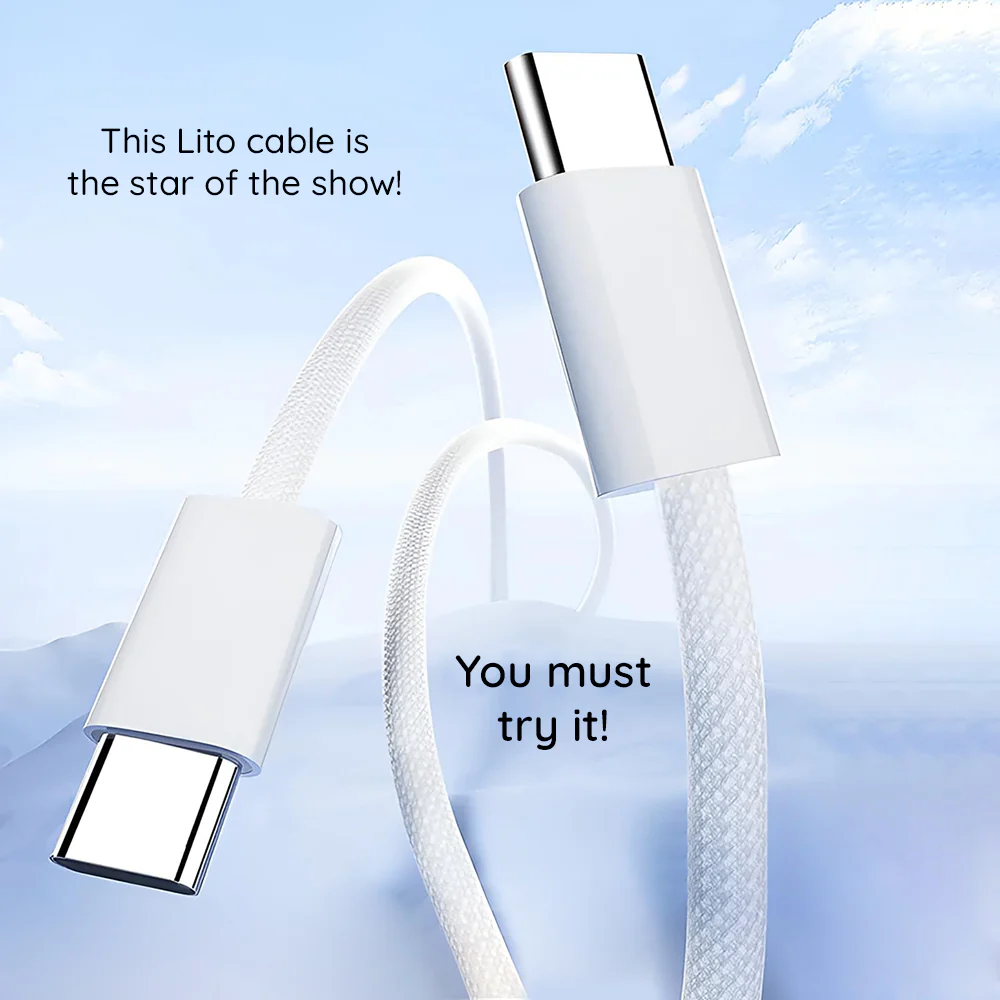 USB-C Data and Charging Cable - USB-C Lito LD04CC, 60W, 1m, White - Image 3