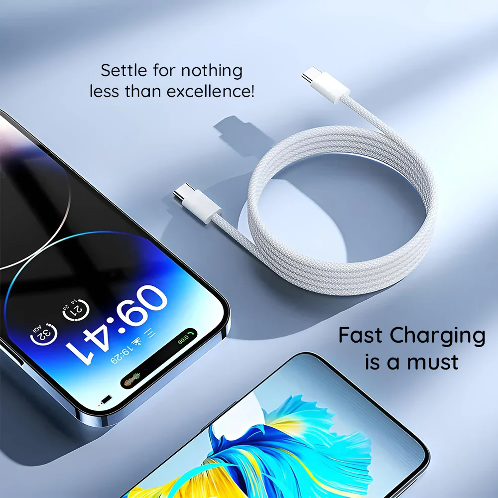 USB-C Data and Charging Cable - USB-C Lito LD04CC, 60W, 1m, White - Image 4
