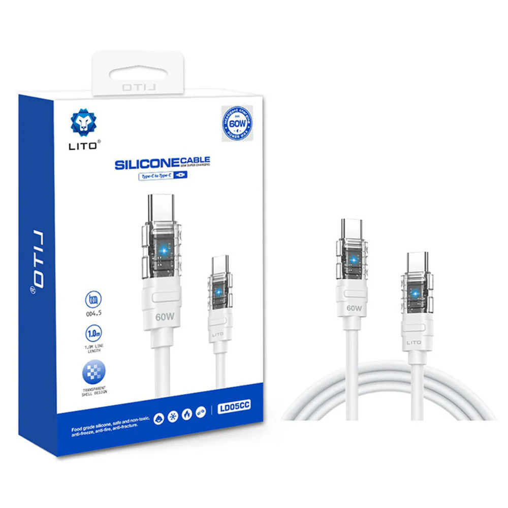 USB-C Data and Charging Cable - USB-C Lito LD05, 60W, 1m, White - Image 7