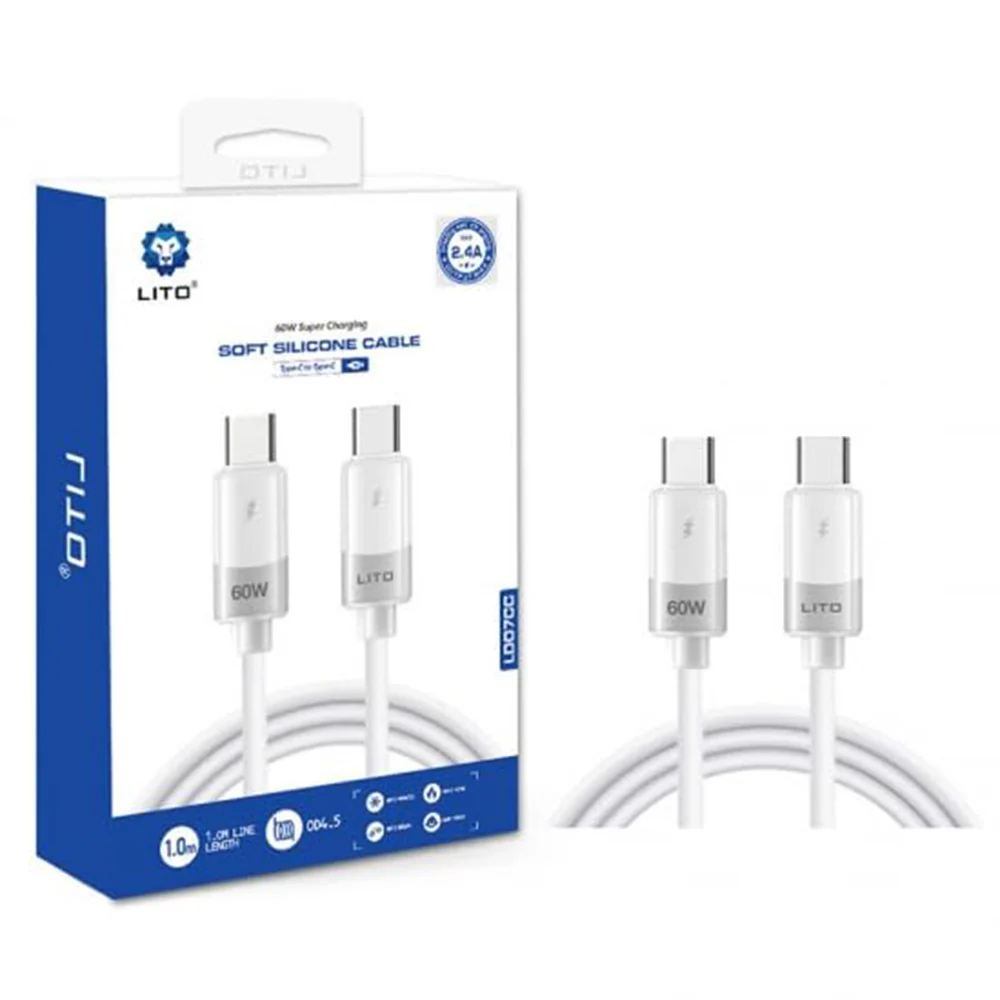 USB-C Data and Charging Cable - USB-C Lito LD07, 60W, 1m, White - Image 5