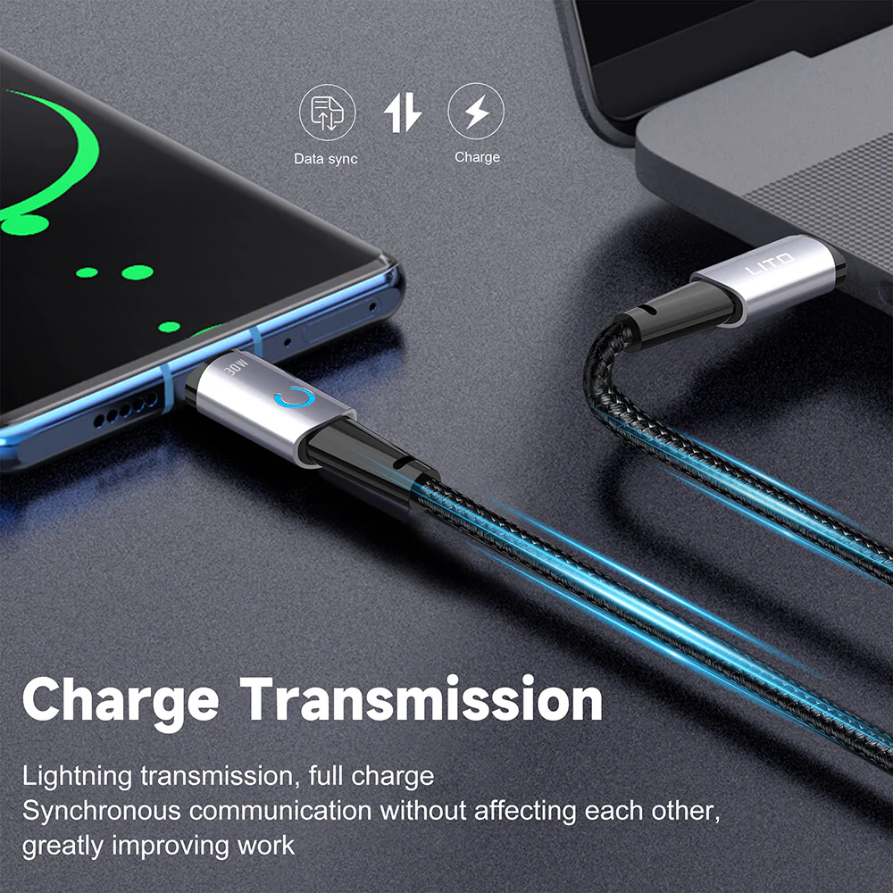 USB-C Data and Charging Cable - USB-C Lito LD10CC, 60W, 1m, Black - Image 4
