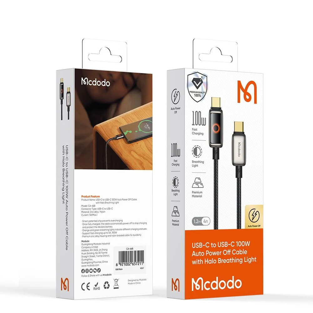 USB-C Data and Charging Cable - USB-C McDodo CA-6680 Auto Power Off, 100W, 1.2m, Black - Image 7