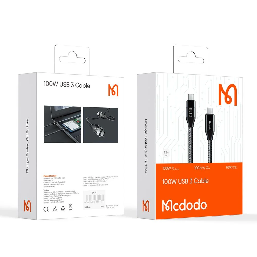 USB-C Data and Charging Cable - USB-C McDodo CA-7132, 100W, 1.2m, Black - Image 7