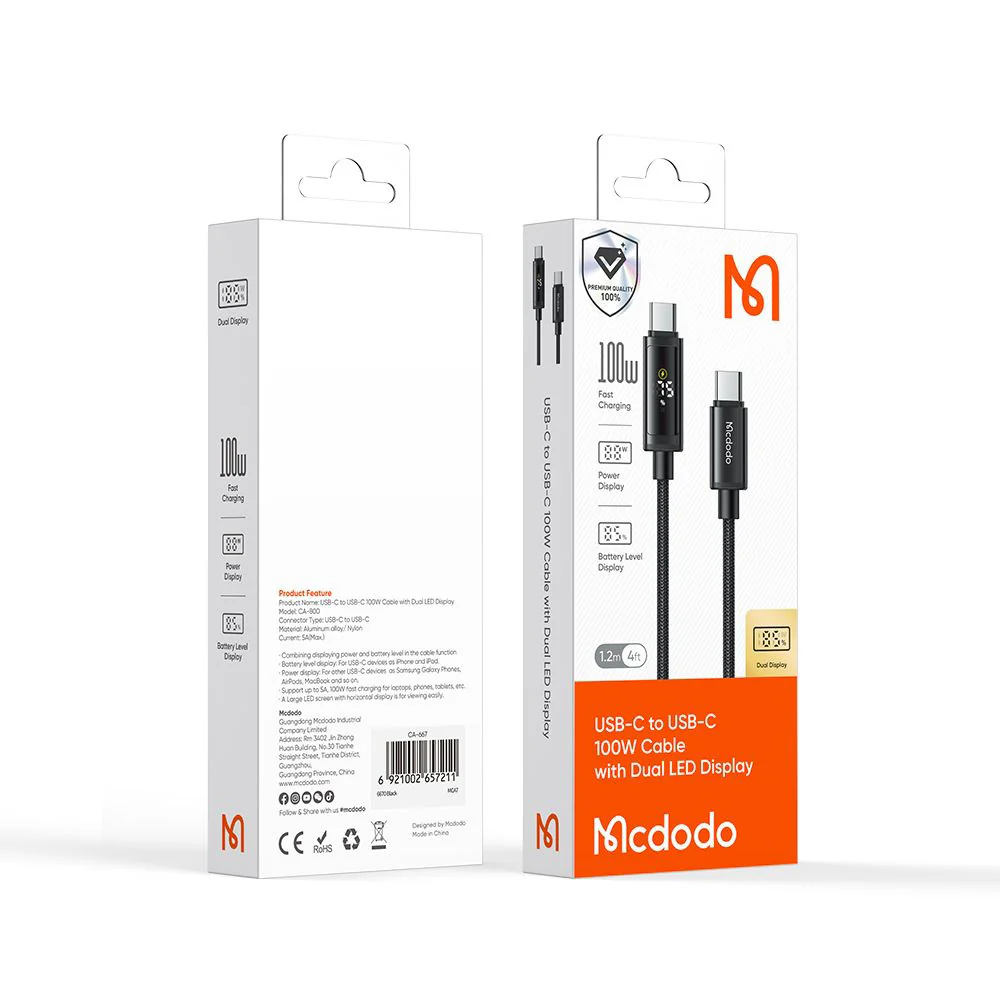 USB-C Data and Charging Cable - USB-C McDodo CA-8000 Display, 100W, 1.2m, Black - Image 7