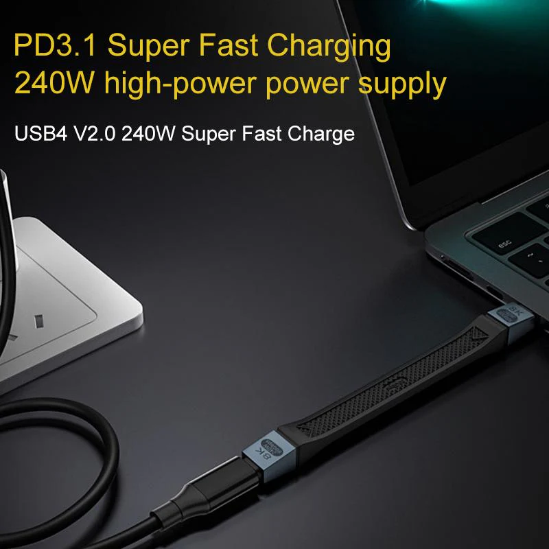 USB-C Data and Charging Cable - USB-C OEM 8K Video, 240W, 0.13m, Black - Image 5