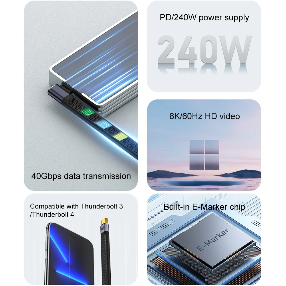 USB-C Data and Charging Cable - USB-C OEM Angled 8K Video Version 3, 240W, 0.15m, Black - Image 3