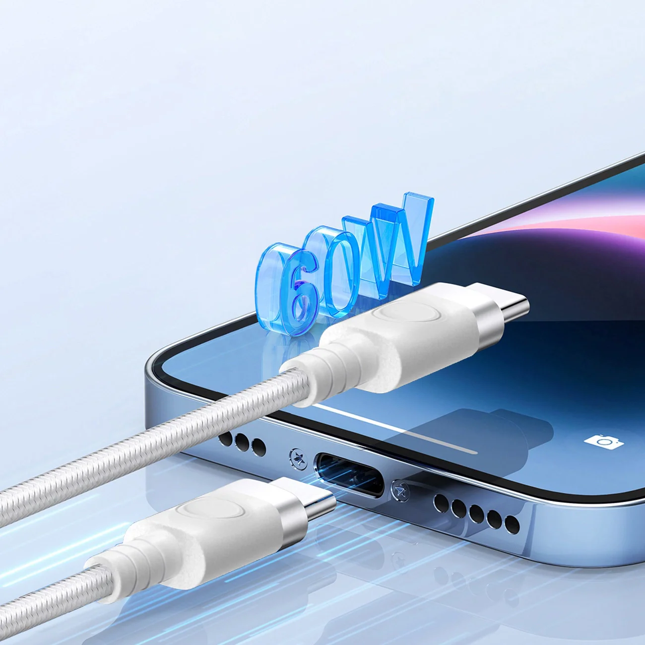 USB-C Data and Charging Cable - USB-C Orico CDX, 60W, 1m, White - Image 3