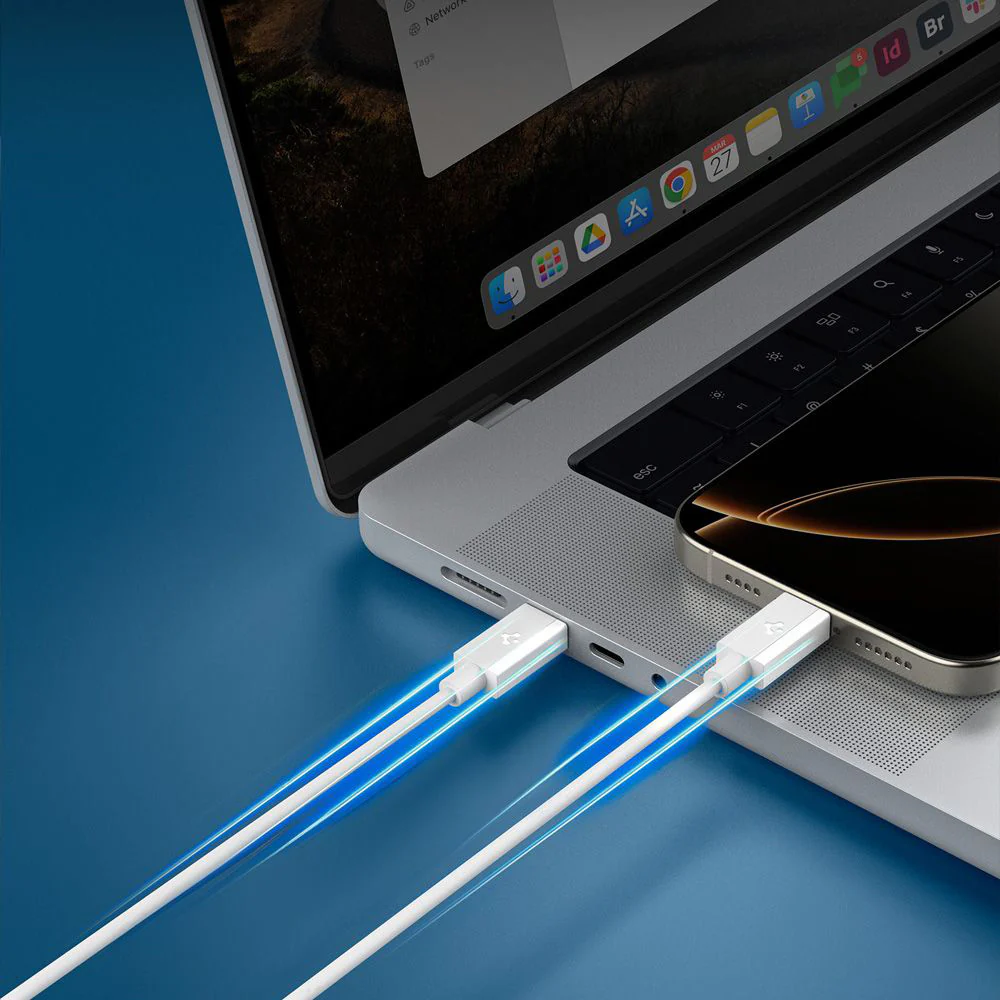 USB-C Data and Charging Cable - USB-C Spigen Essential, 60W, 2m, White ACA08719 - Image 5