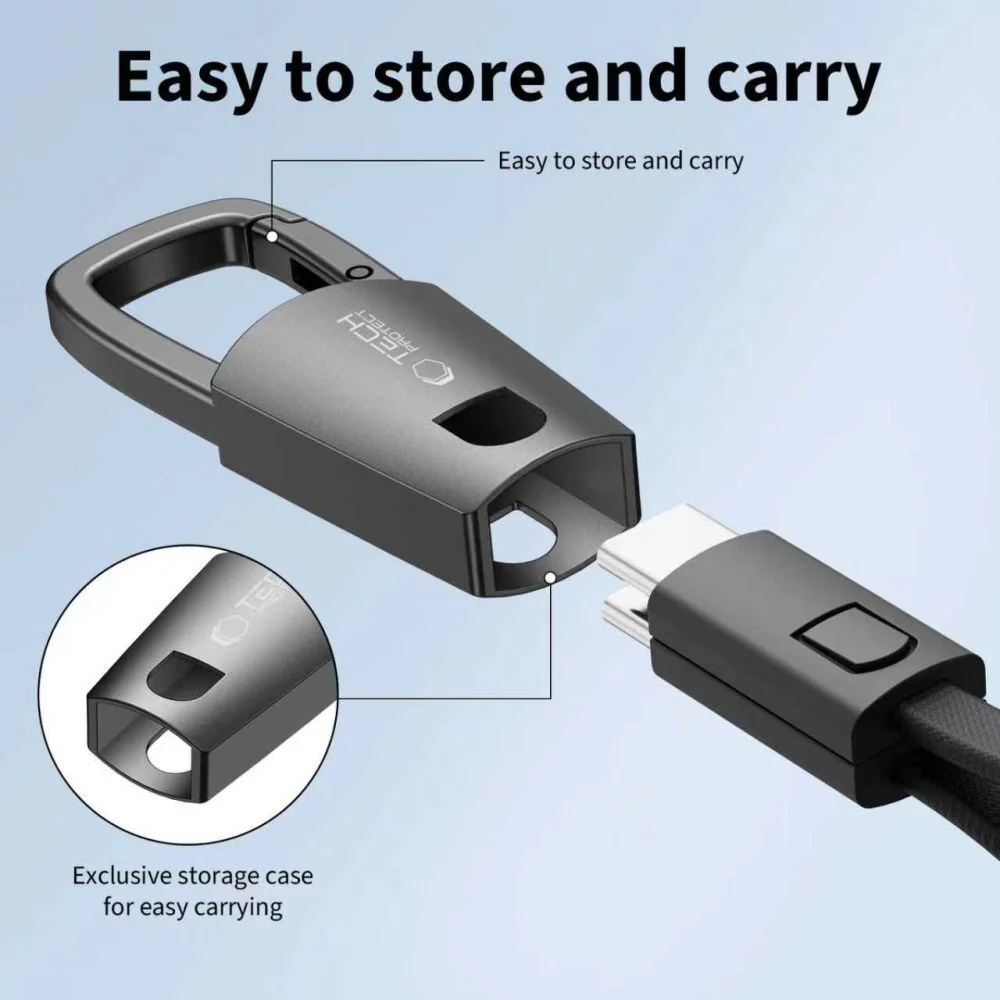 USB-C Data and Charging Cable - USB-C Tech-Protect Ultraboost DNA Keychain, 60W, 0.17m, Gray - Image 4