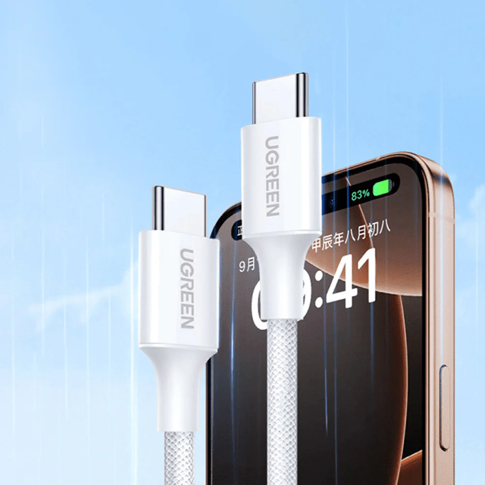 USB-C Data and Charging Cable - USB-C UGREEN L501, 60W, 1m, White - Image 2