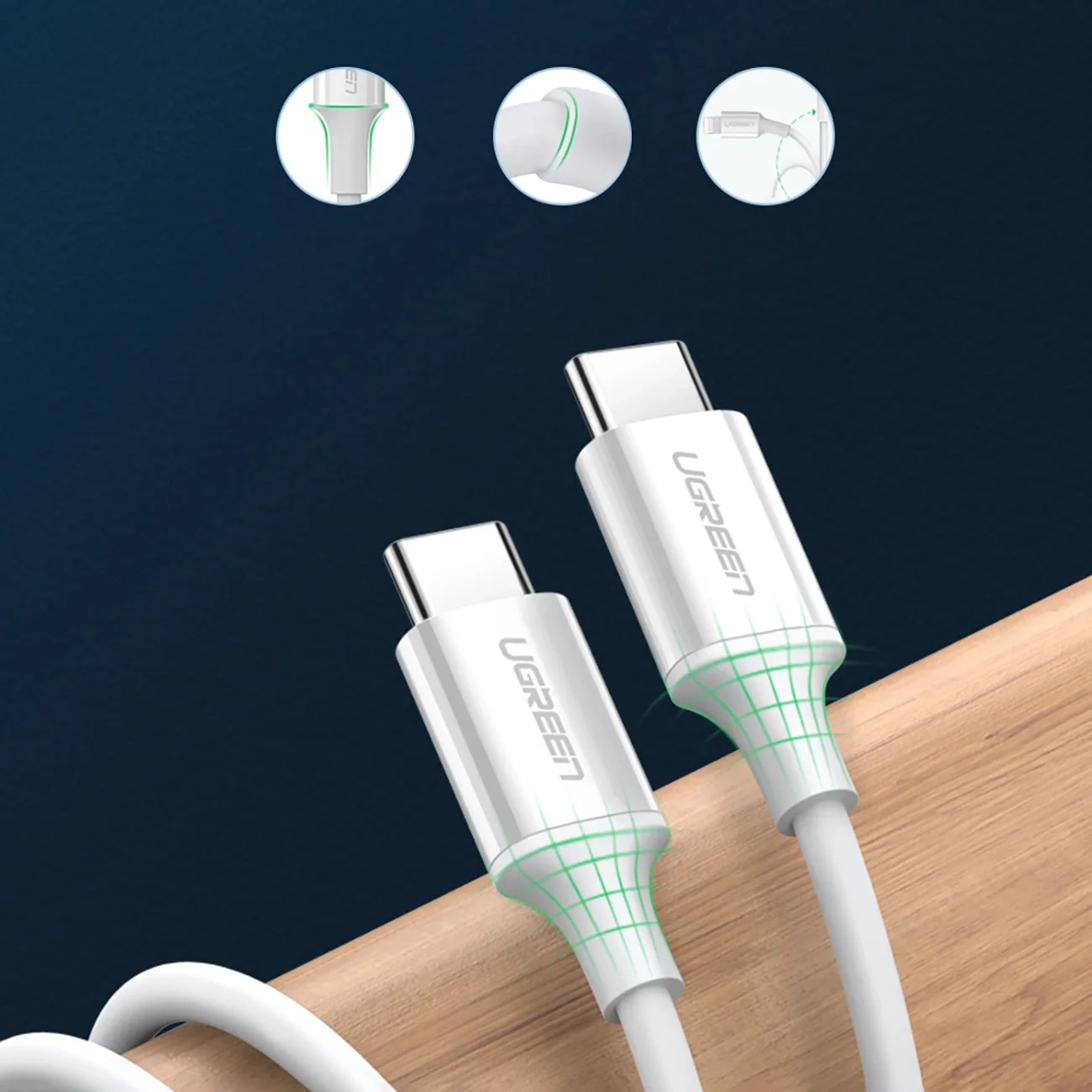 USB-C Data and Charging Cable - USB-C UGREEN US264, 60W, 0.5m, White - Image 8