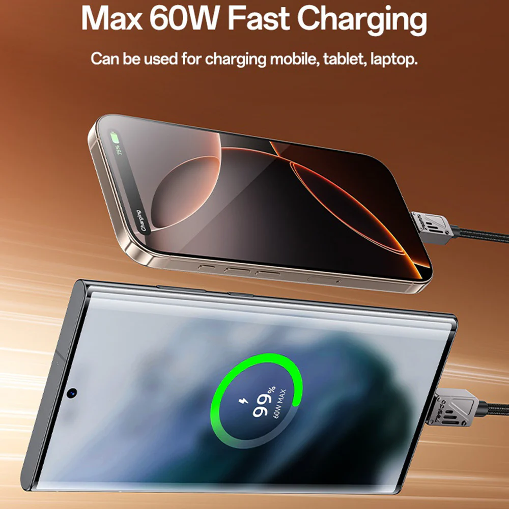 USB-C Data and Charging Cable - USB-C Yesido CA196, 60W, 1.2m, Black - Image 3