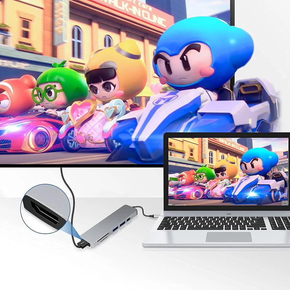 USB-C Hub Techsuit H5 TurboChargeX, 6in1, Gray - Image 3